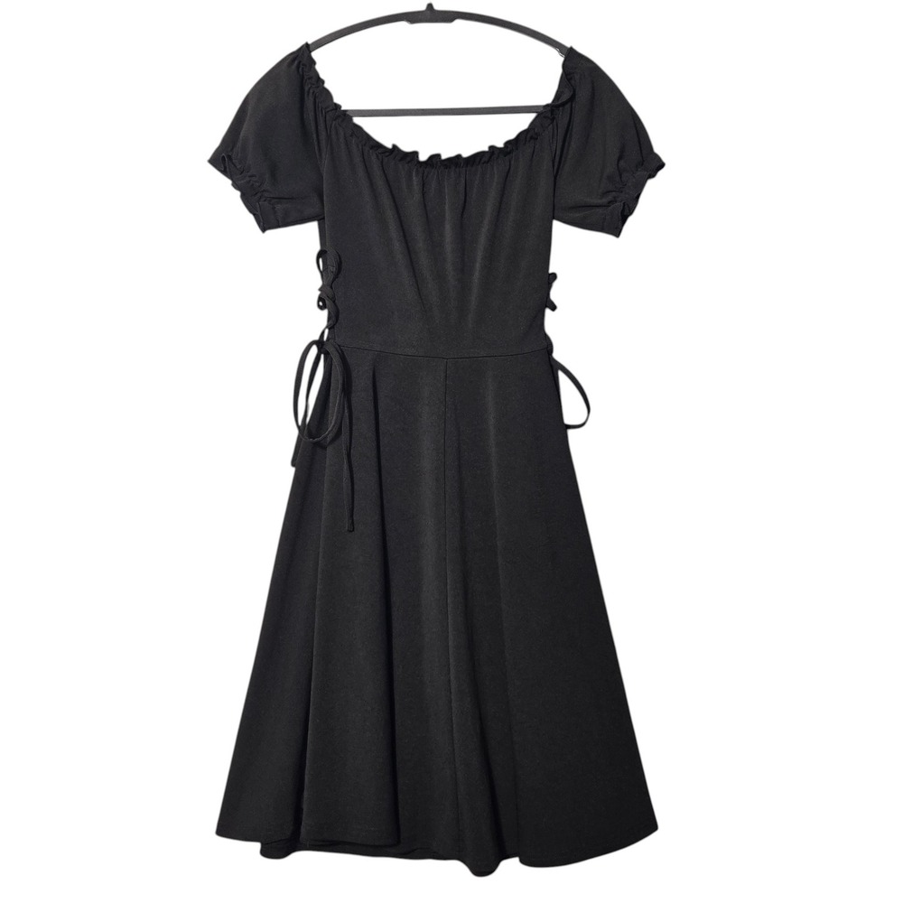 Scarlet Darkness Black Milkmaid Dress Off Shoulder Lace Up Gothic Cottagecore S - Picture 4 of 11